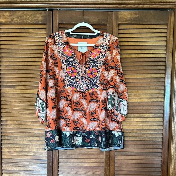 John Mark orange and black tunic Blouse with Relaxed Fit size Large - Picture 4 of 14
